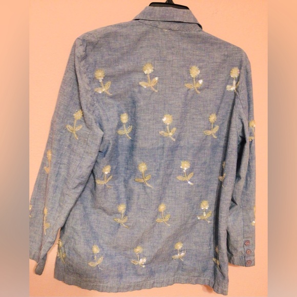 Vintage Susan Starkman lightweight denim flower sequin 2 button jacket medium - Picture 9 of 9